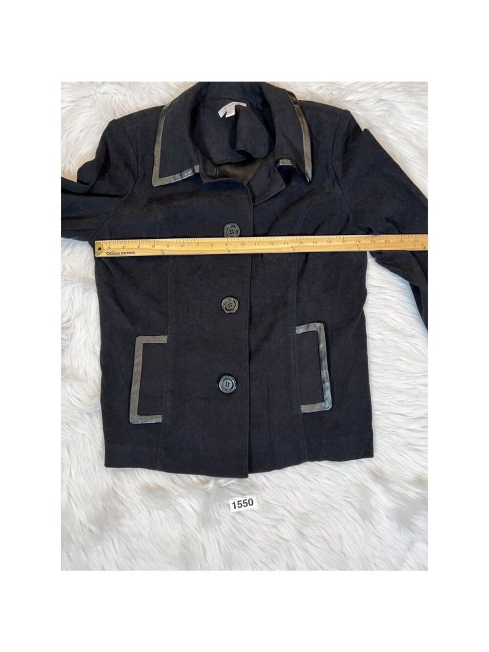 JM Collection Womens Jacket Coat Sz 10 Black Waist Length Buttons Stretch Collar - Picture 7 of 8